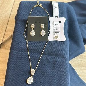 Crystal and gold Pendant Drop Necklace and Earrings